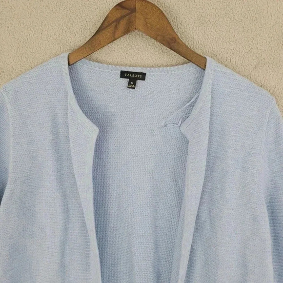 Talbots Light Blue Open Cardigan Sweater Coat M Cotton/Nylon Blend  5CT - Picture 7 of 8